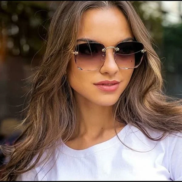 Gafas de Sol sin Montura con Lentes Degradadas y Detalles de Aleación Dorada UV400 1