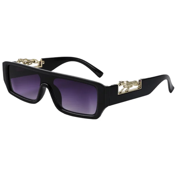 Gafas de Sol Rectangulares con Montura de PC y Detalle de Leopardo Dorado UV400 3