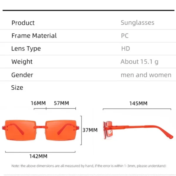 Gafas de Sol Cuadradas sin Montura con Lentes de Colores Gradiente y Protección UV400 4