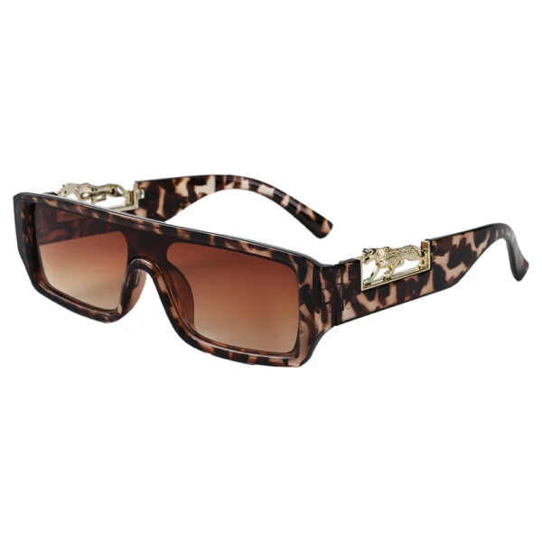 Gafas de Sol Rectangulares con Montura de PC y Detalle de Leopardo Dorado UV400 4