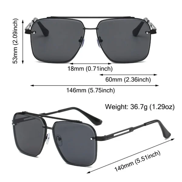 Gafas de Sol Cuadradas Oversize con Montura Metálica Geométrica y Lentes UV400 3