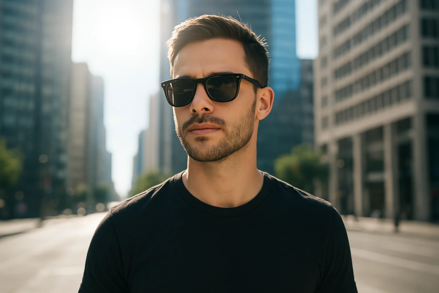 persona con gafas de sol modernas en ciudad