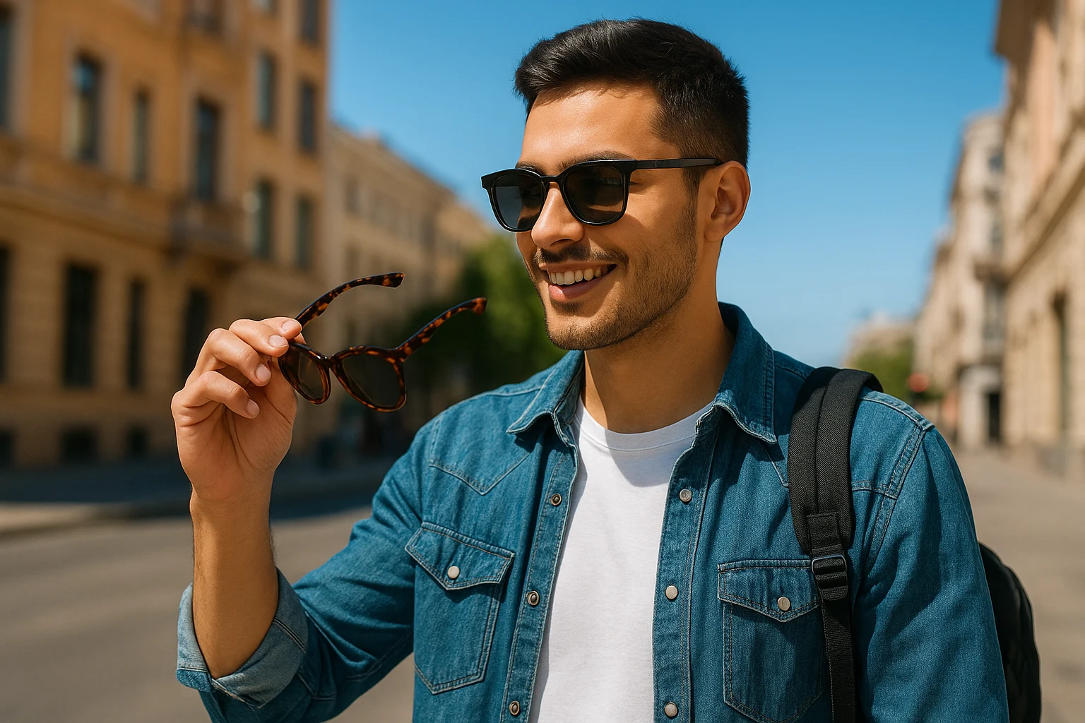persona seleccionando gafas de sol modernas con estilo