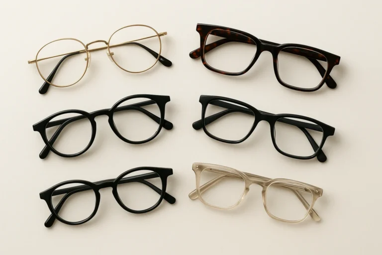 variedad de monturas de gafas en diferentes estilos