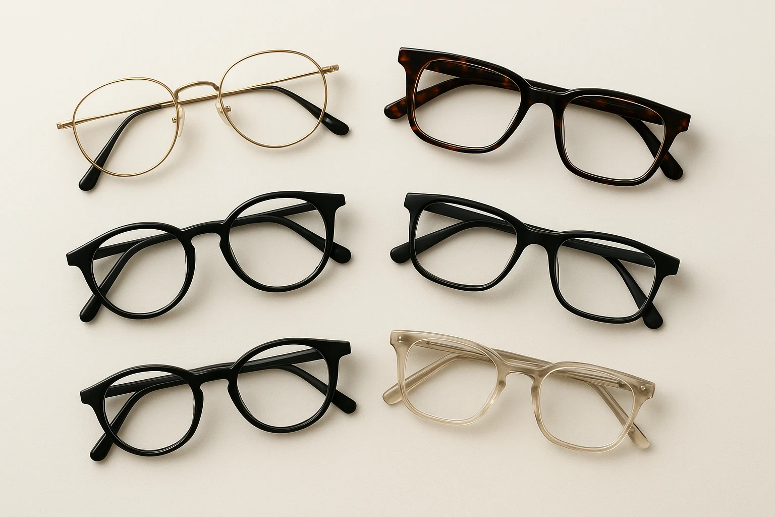 variedad de monturas de gafas en diferentes estilos